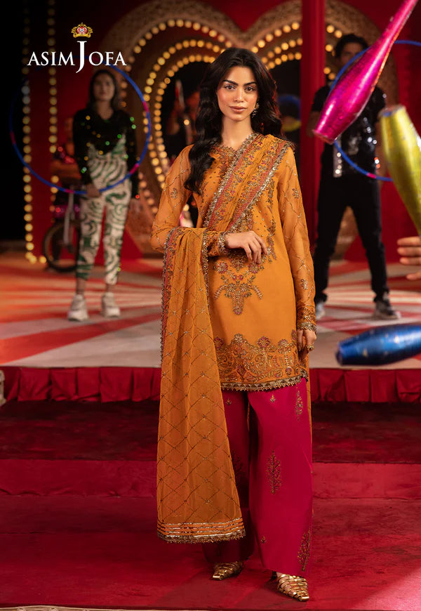 AJLFF-05- Rust Embroidered Net Ensemble By- Asim Jofa