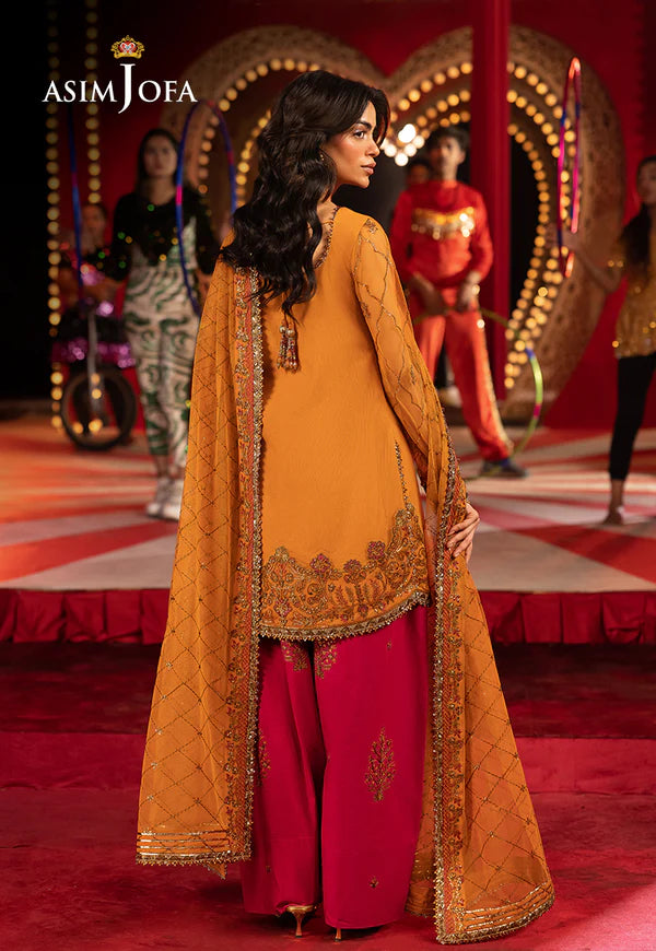 AJLFF-05- Rust Embroidered Net Ensemble By- Asim Jofa