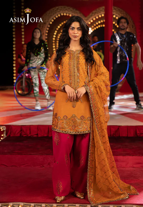 AJLFF-05- Rust Embroidered Net Ensemble By- Asim Jofa