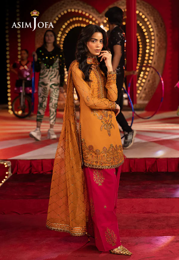 AJLFF-05- Rust Embroidered Net Ensemble By- Asim Jofa