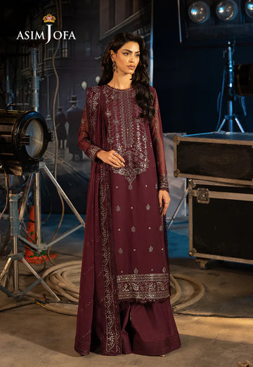 AJLFF-06- Deep Purple Embroidered Chiffon Suit By- Asim Jofa