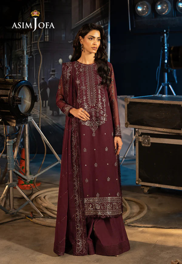 AJLFF-06- Deep Purple Embroidered Chiffon Suit By- Asim Jofa
