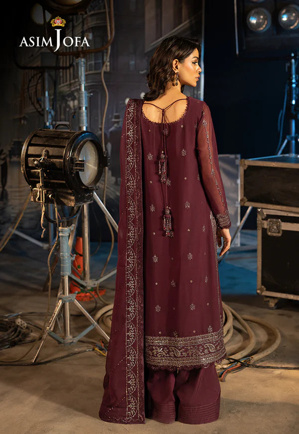 AJLFF-06- Deep Purple Embroidered Chiffon Suit By- Asim Jofa