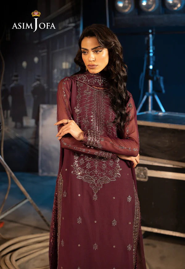 AJLFF-06- Deep Purple Embroidered Chiffon Suit By- Asim Jofa