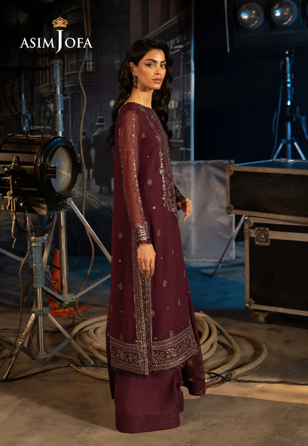 AJLFF-06- Deep Purple Embroidered Chiffon Suit By- Asim Jofa