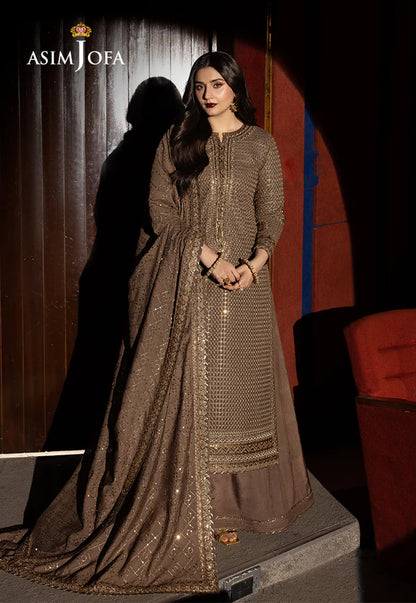 AJLFF-08- Brown Embroidered Paper Cotton Outfit By- Asim Jofa