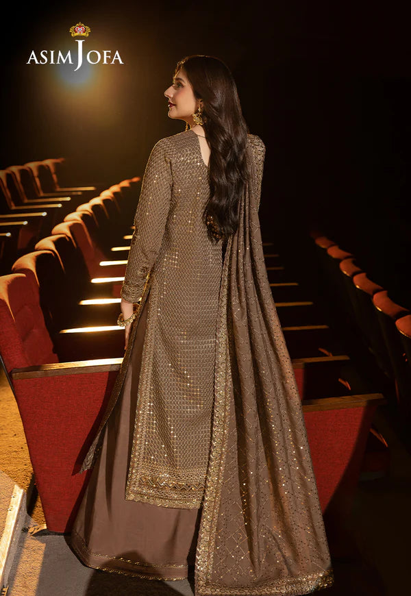 AJLFF-08- Brown Embroidered Paper Cotton Outfit By- Asim Jofa