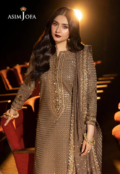 AJLFF-08- Brown Embroidered Paper Cotton Outfit By- Asim Jofa