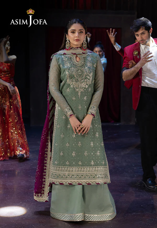 AJLFF-13- Mint Embroidered Chiffon Ensemble By- Asim Jofa