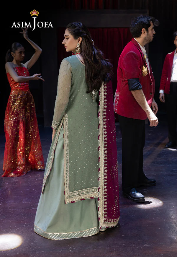 AJLFF-13- Mint Embroidered Chiffon Ensemble By- Asim Jofa