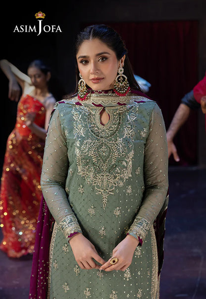 AJLFF-13- Mint Embroidered Chiffon Ensemble By- Asim Jofa