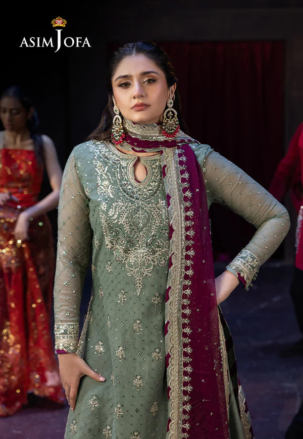 AJLFF-13- Mint Embroidered Chiffon Ensemble By- Asim Jofa