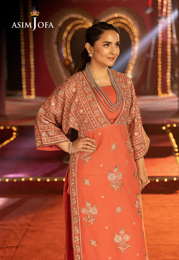AJLFF-14- Light Coral Embroidered Chiffon Outfit By- Asim Jofa