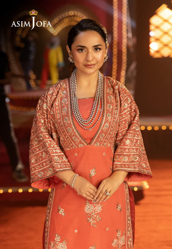 AJLFF-14- Light Coral Embroidered Chiffon Outfit By- Asim Jofa