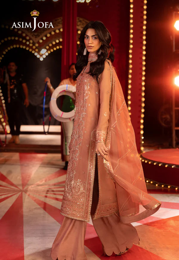 AJLFF-16- Peach Embroidered Chiffon Suit By- Asim Jofa