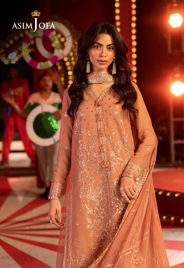 AJLFF-16- Peach Embroidered Chiffon Suit By- Asim Jofa