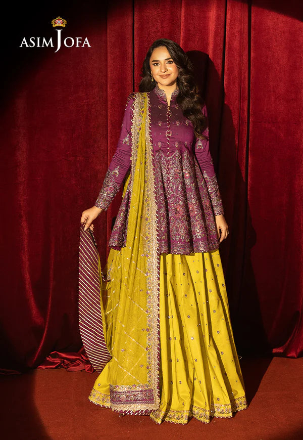 AJLFF-17- Magenta Embroidered Two Tone Cotton Silk Outfit By- Asim Jofa