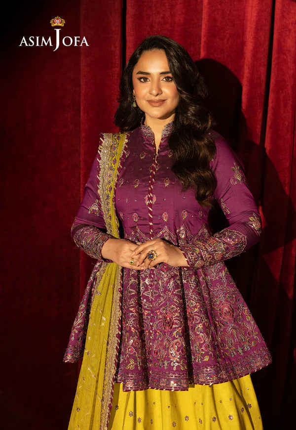 AJLFF-17- Magenta Embroidered Two Tone Cotton Silk Outfit By- Asim Jofa