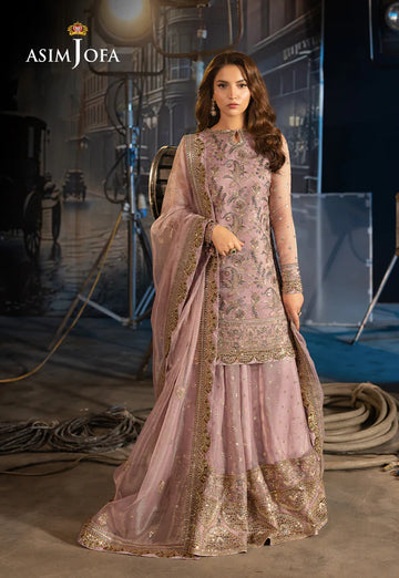 AJLFF-18- Pale Lilac Embroidered Zari Check Net Outfit By- Asim Jofa