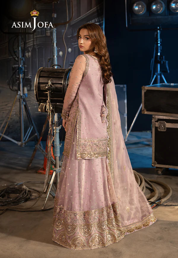 AJLFF-18- Pale Lilac Embroidered Zari Check Net Outfit By- Asim Jofa