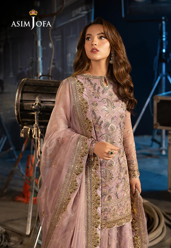 AJLFF-18- Pale Lilac Embroidered Zari Check Net Outfit By- Asim Jofa