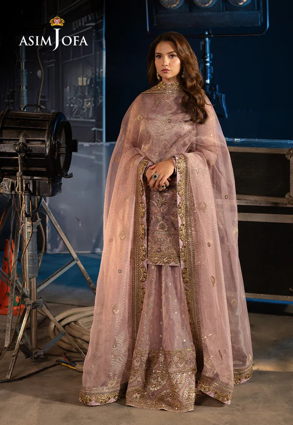 AJLFF-18- Pale Lilac Embroidered Zari Check Net Outfit By- Asim Jofa