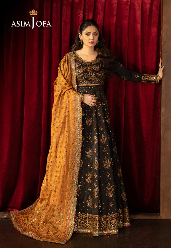AJLFF-19- Black Embroidered Silk Outfit For Festive Events By- Asim Jofa