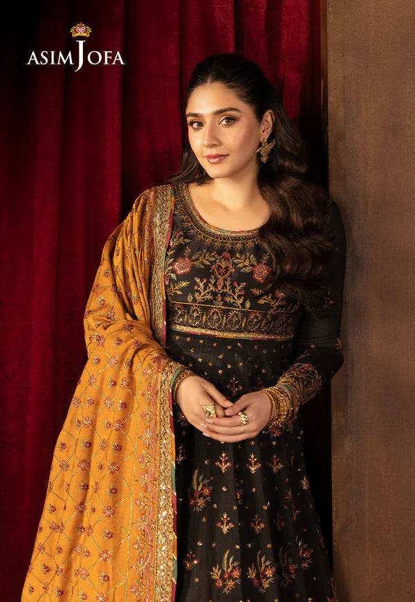 AJLFF-19- Black Embroidered Silk Outfit For Festive Events By- Asim Jofa