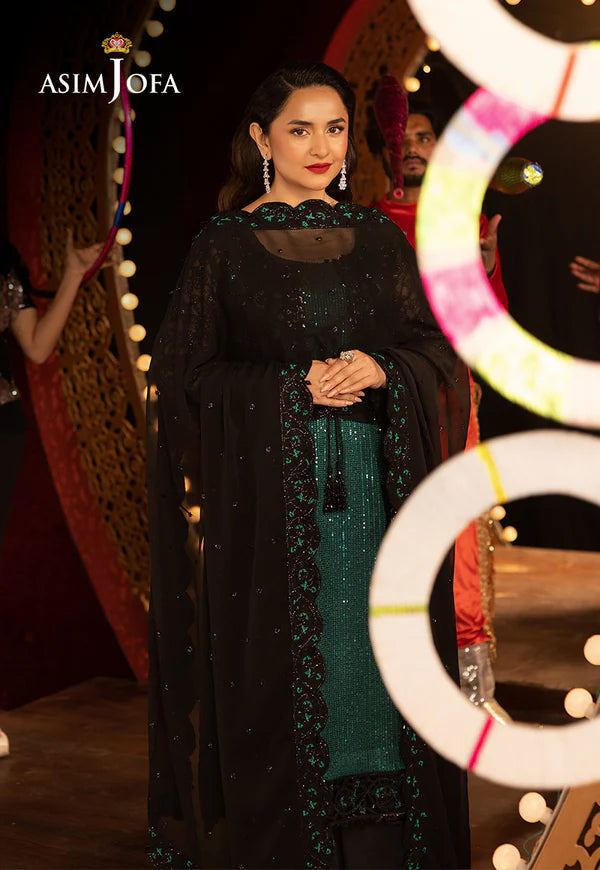 AJLFF-20- Emerald Green Embroidered Sequin Net Outfit By- Asim Jofa