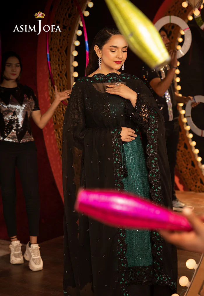 AJLFF-20- Emerald Green Embroidered Sequin Net Outfit By- Asim Jofa