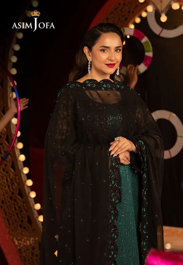 AJLFF-20- Emerald Green Embroidered Sequin Net Outfit By- Asim Jofa