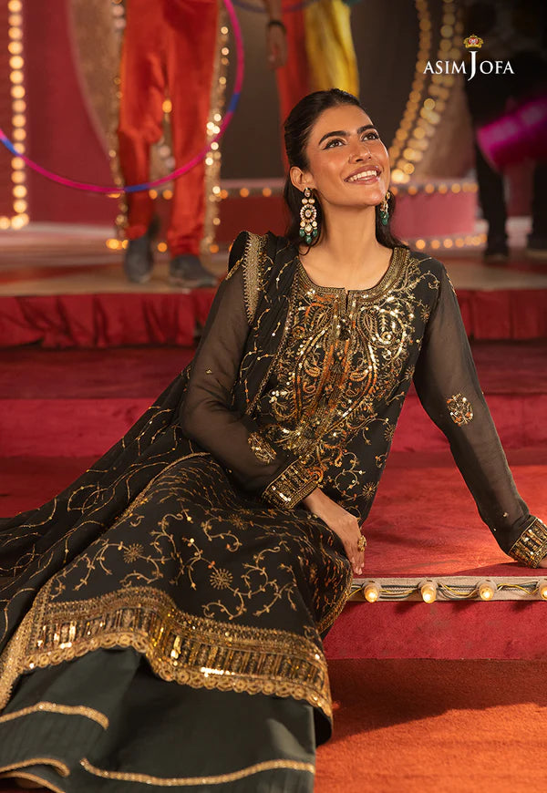 AJLLF-02 - Refined Deep Green Ethnic Dress with Opulent Embroidery By- Asim Jofa
