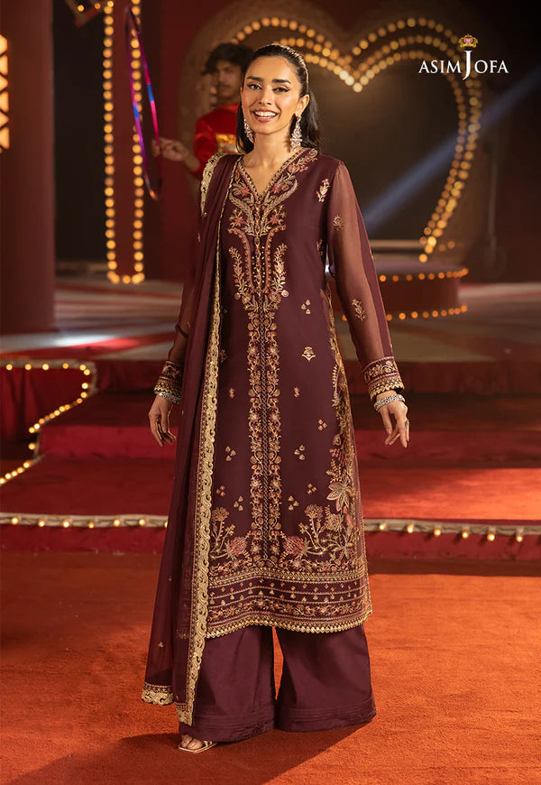 AJLLF-04- Vintage Charm Plum Outfit with Floral Motifs By- Asim Jofa