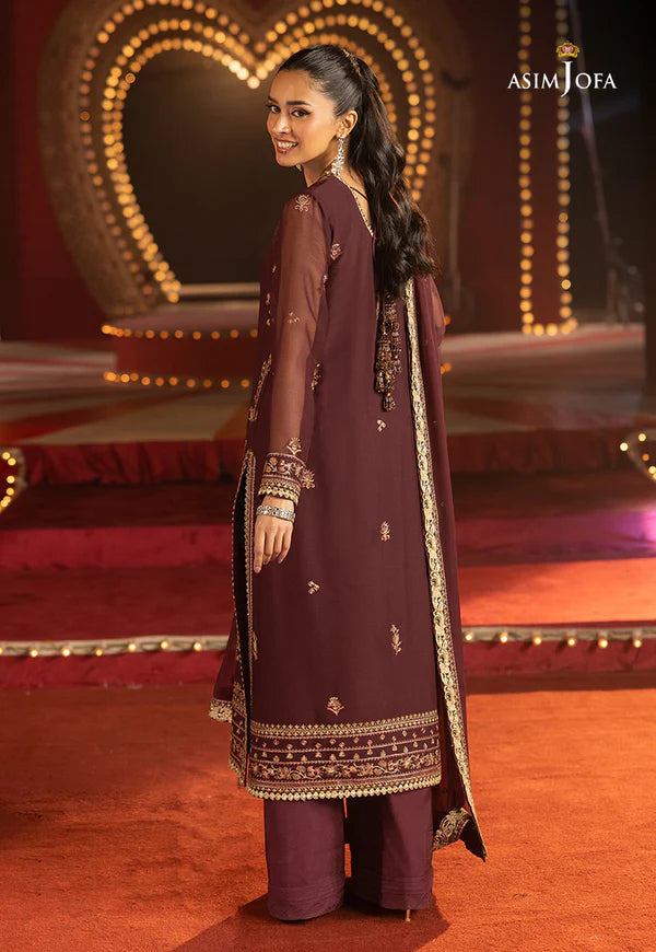 AJLLF-04- Vintage Charm Plum Outfit with Floral Motifs By- Asim Jofa