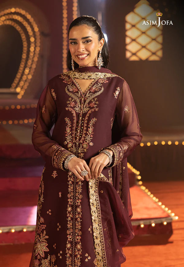 AJLLF-04- Vintage Charm Plum Outfit with Floral Motifs By- Asim Jofa