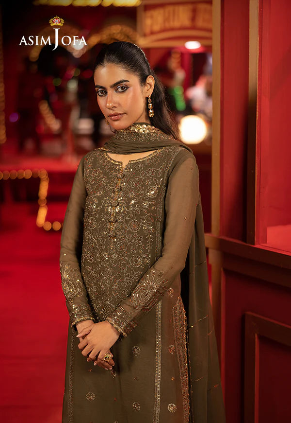 AJLLF-07- Gorgeous Embroidered Dirty Green Outfit for Weddings By-Asim Jofa