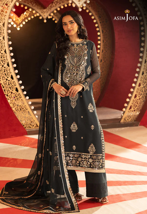 AJLLF-08- Deep Teal Party Wear Suit with Embroidered Dupatta By- Asim Jofa