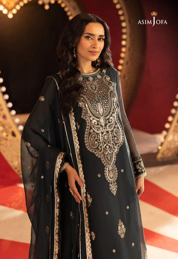 AJLLF-08- Deep Teal Party Wear Suit with Embroidered Dupatta By- Asim Jofa
