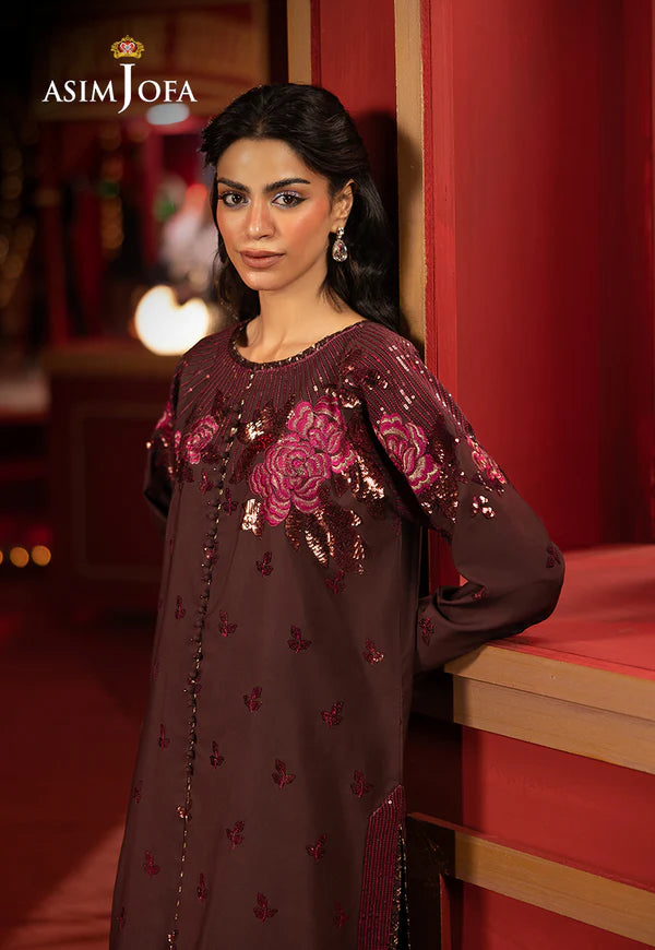 AJLLF-10 - Poised Luxury Plum Outfit for Weddings and Formal Occasions By- Asim Jofa