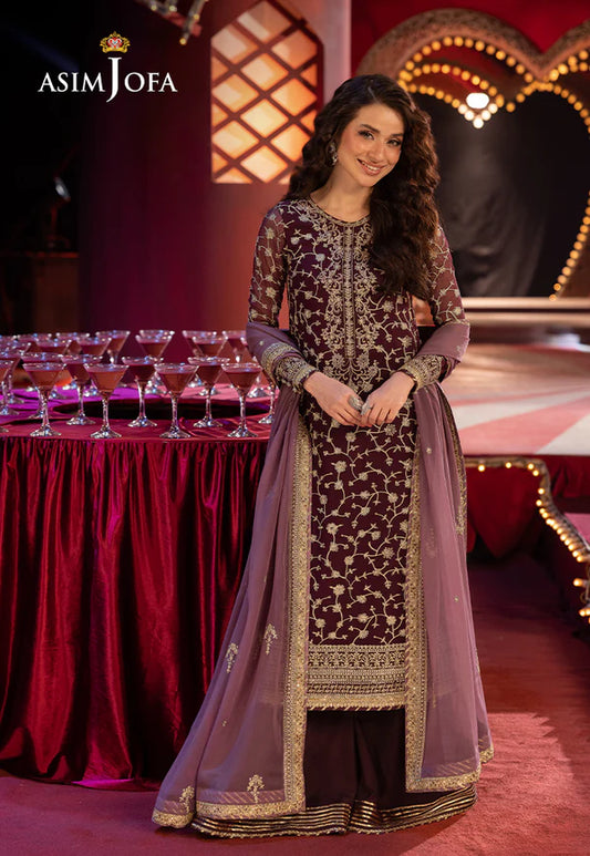 AJLLF-11- Luxurious Plum Ethnic Outfit with Intricate Foliage Design By- Asim Jofa