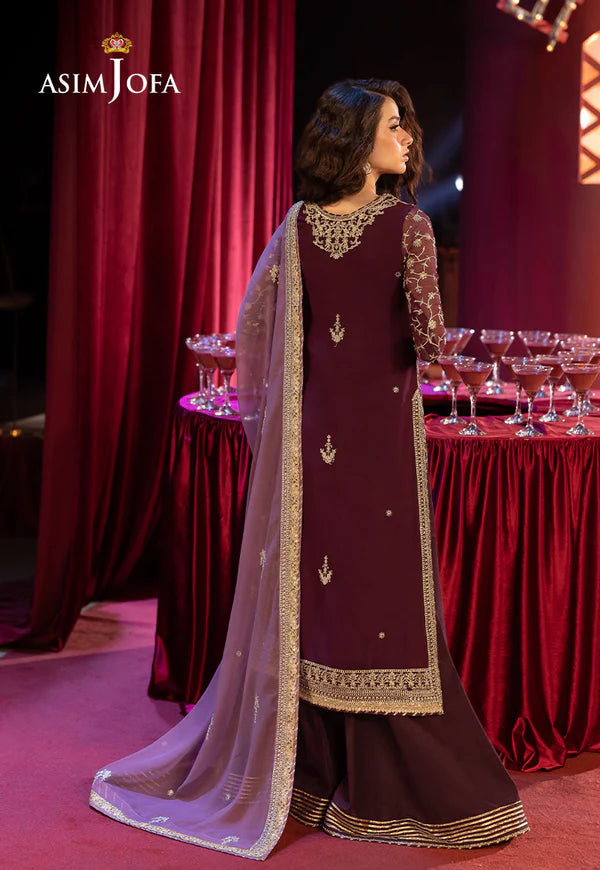 AJLLF-11- Luxurious Plum Ethnic Outfit with Intricate Foliage Design By- Asim Jofa