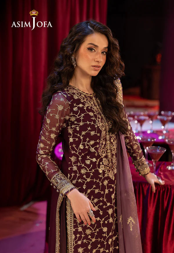 AJLLF-11- Luxurious Plum Ethnic Outfit with Intricate Foliage Design By- Asim Jofa