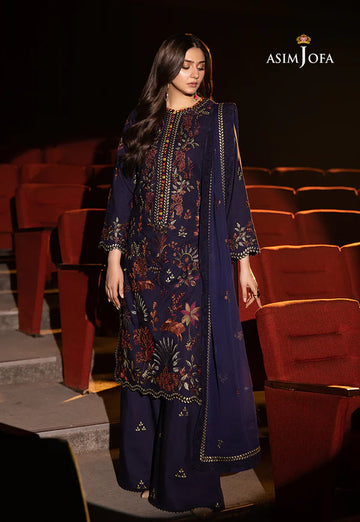 AJLLF-12- Refined Navy Blue Outfit with Floral Embroidery By- Asim Jofa