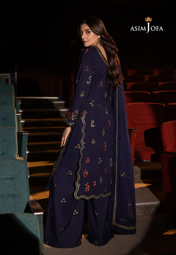 AJLLF-12- Refined Navy Blue Outfit with Floral Embroidery By- Asim Jofa