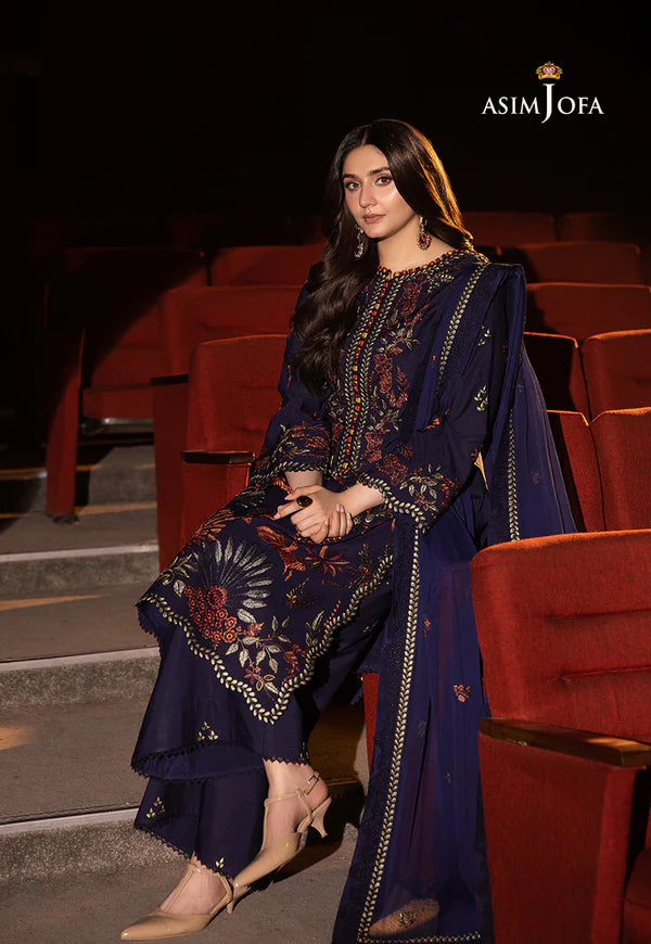 AJLLF-12- Refined Navy Blue Outfit with Floral Embroidery By- Asim Jofa