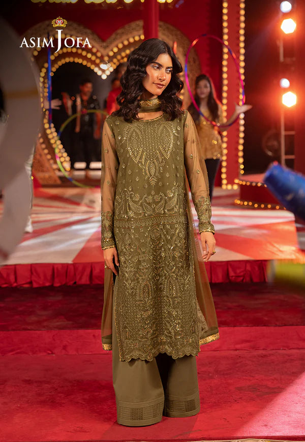 AJLLF-14- Gold Sequin Embroidered Green Festive Outfit- By Asim Jofa