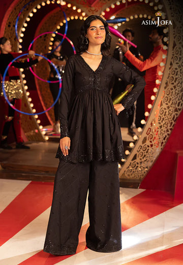 AJLLF-16- Moody Black Traditional Ensemble with Sequin Detailing By- Asim Jofa