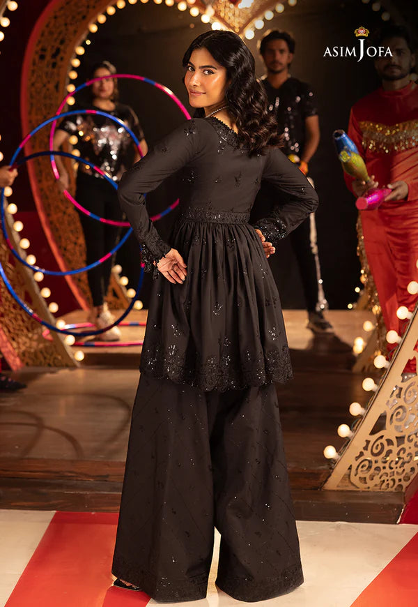 AJLLF-16- Moody Black Traditional Ensemble with Sequin Detailing By- Asim Jofa