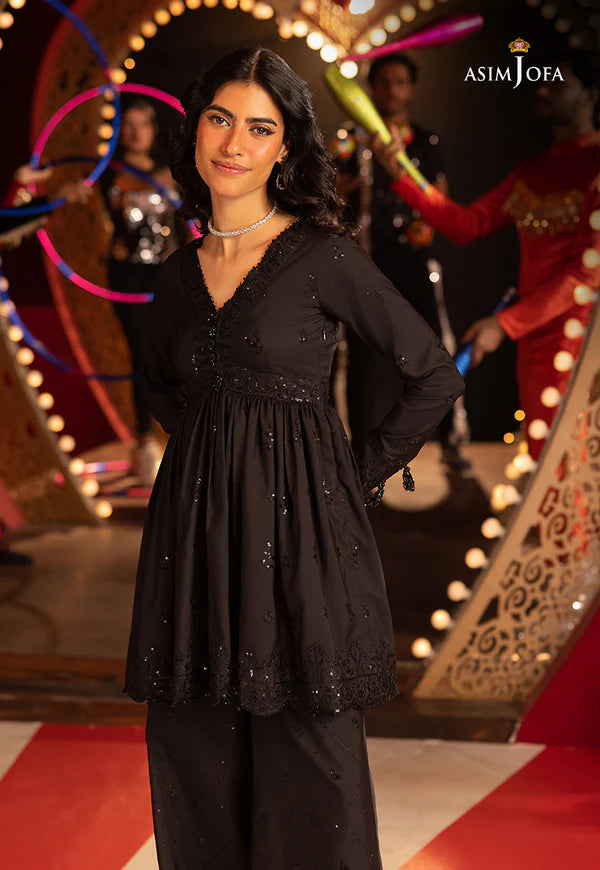 AJLLF-16- Moody Black Traditional Ensemble with Sequin Detailing By- Asim Jofa