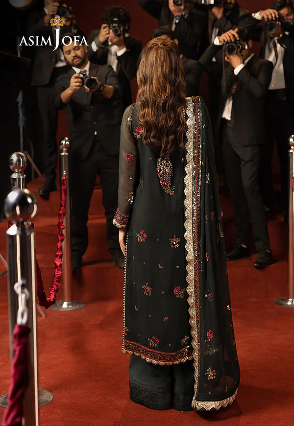 AJLLF-17- Floral-Inspired Deep Green Outfit with Rose Motifs on Dupatta By- Asim Jofa